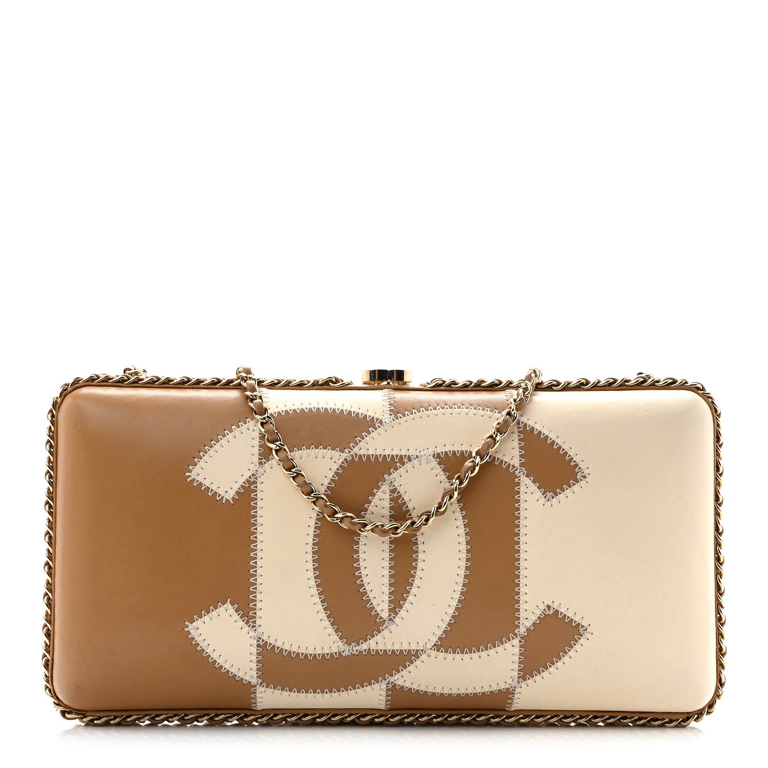 Chanel Lambskin CC Stitch Chain Around Clutch  Beige White 1 of 13