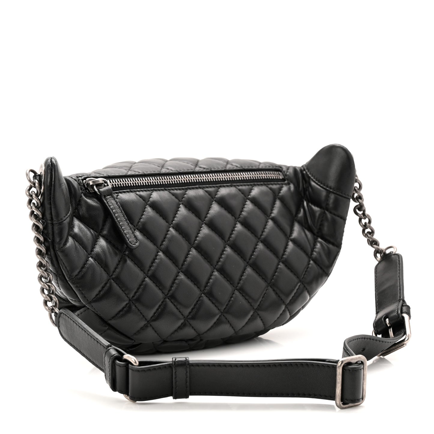 Lambskin Quilted Banane Waist Bag Fanny Pack Black