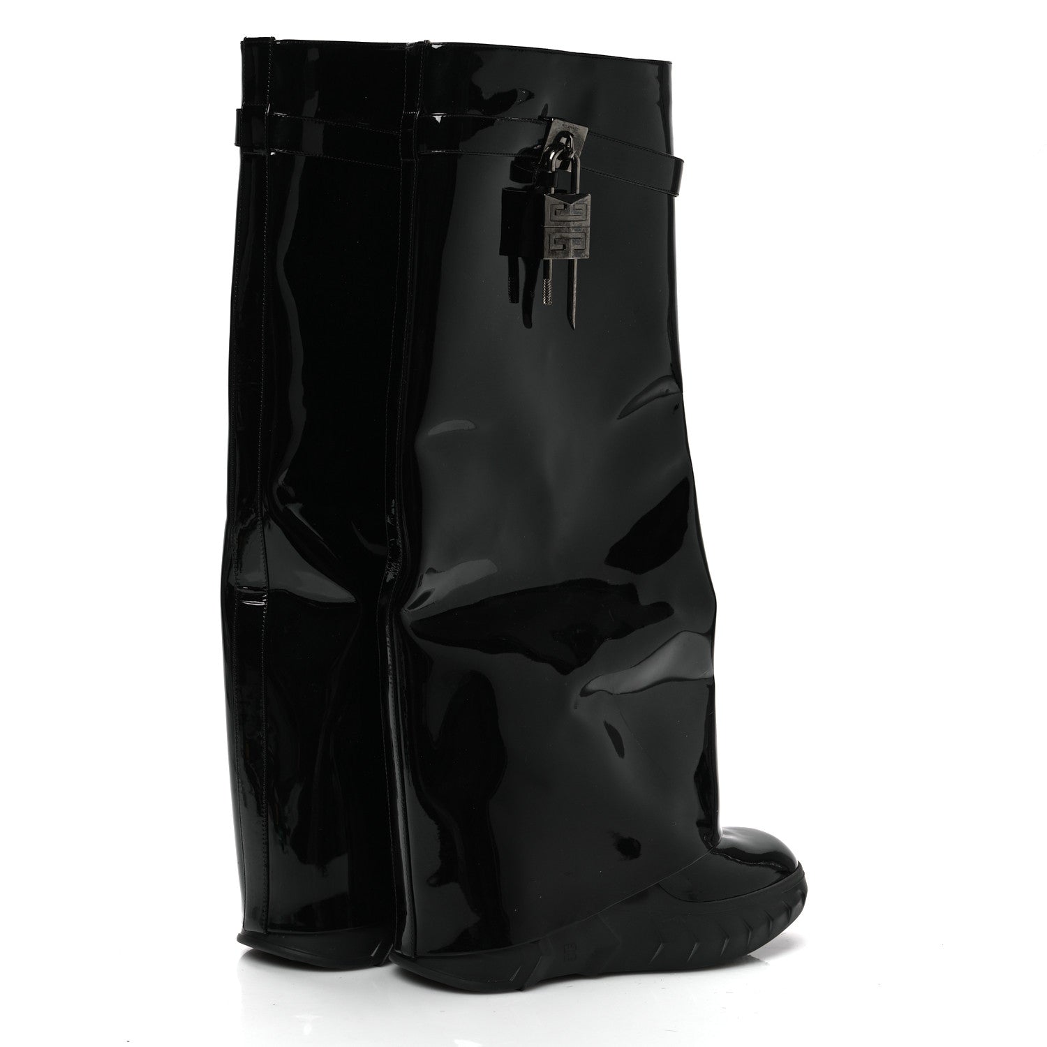 Givenchy Patent Shark Lock Biker Knee Boots 39 Black 4 of 9