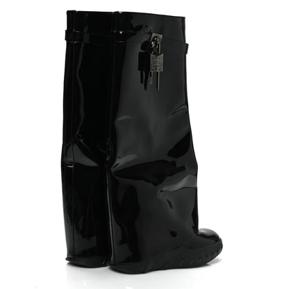 Givenchy Patent Shark Lock Biker Knee Boots 39 Black 4 of 9
