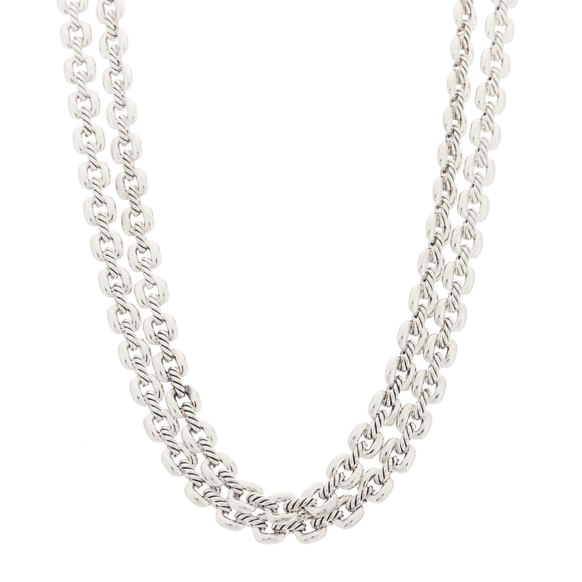 Sterling Silver Thoroughbred Cushion Link Double Row Necklace