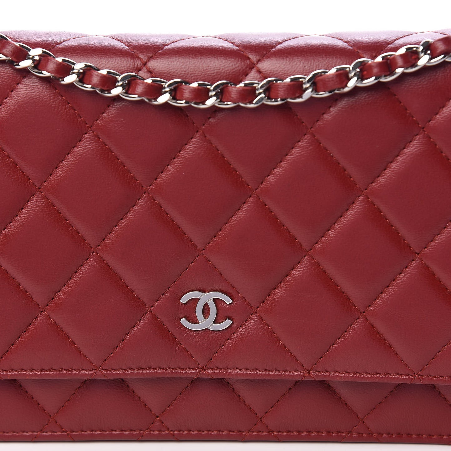 Lambskin Quilted Wallet On Chain WOC Red