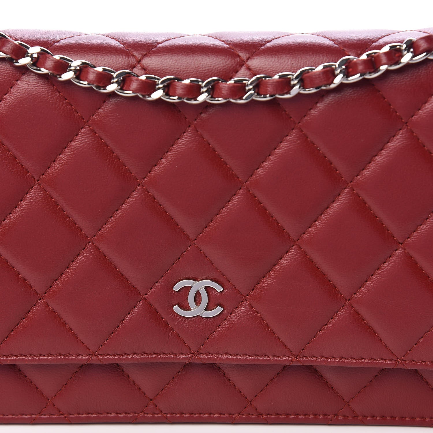 Chanel Lambskin Quilted Wallet On Chain WOC Red 11 of 11