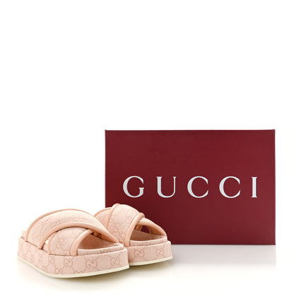 Gucci Monogram GG Calfskin Angelina Platform 55mm Slide Sandals 37.5 Rose Dust 10 of 10