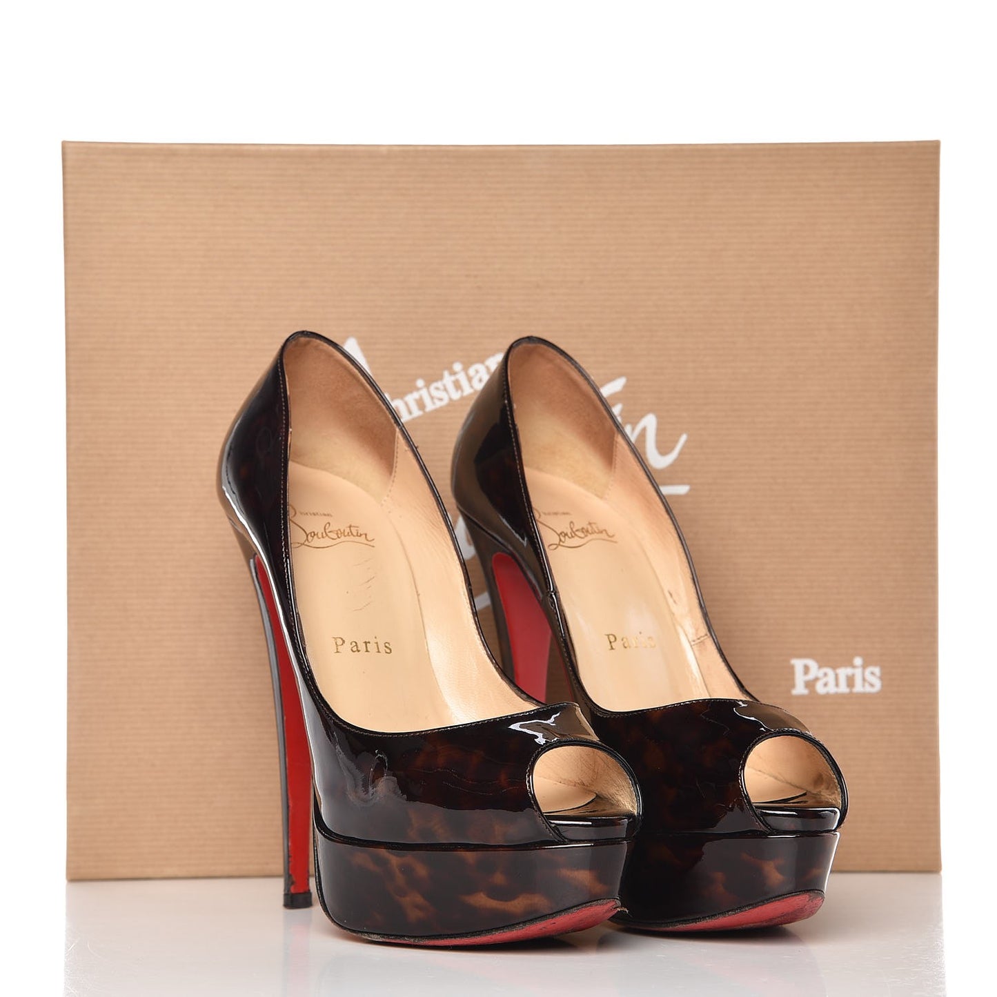 Patent Tortoiseshell Lady Peep 150 Pumps 35.5 Tartaruga