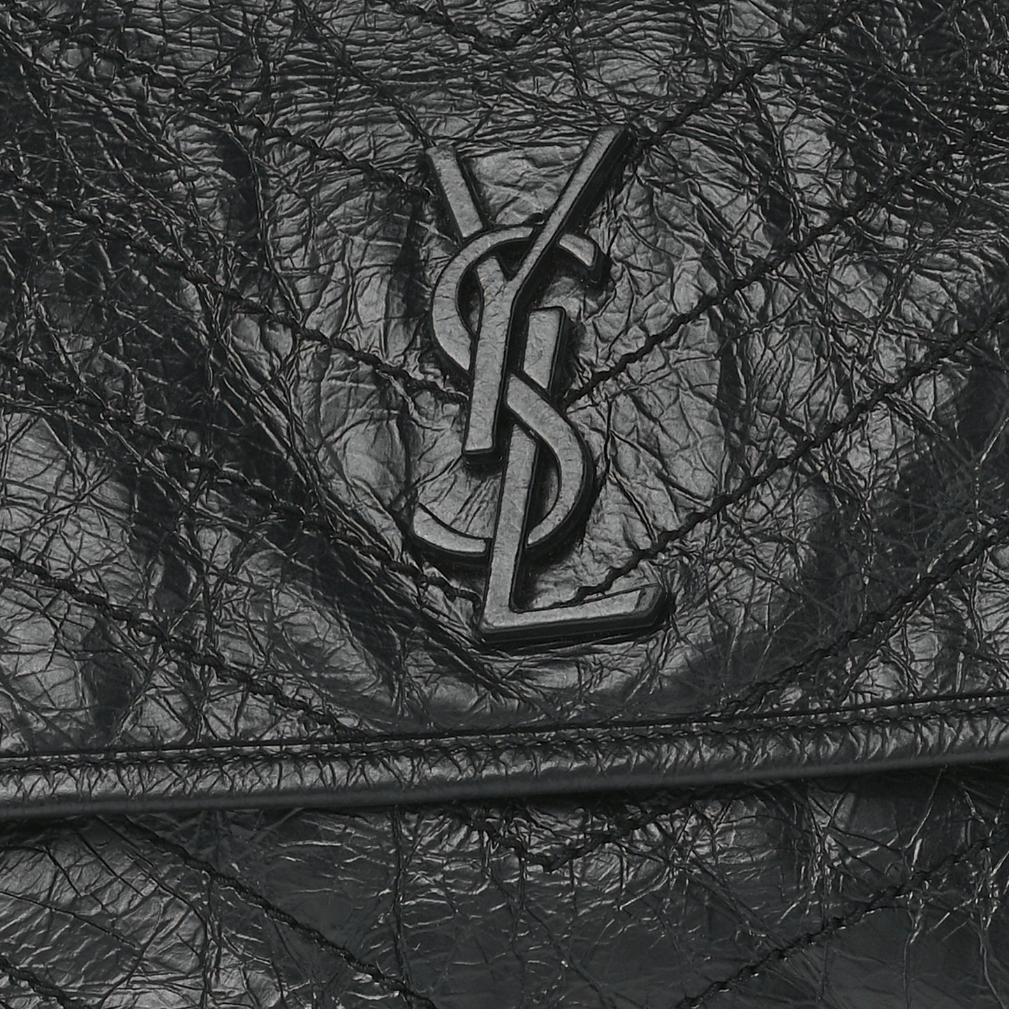 Crinkled Calfskin Matelasse Monogram Medium Niki Chain Satchel Black