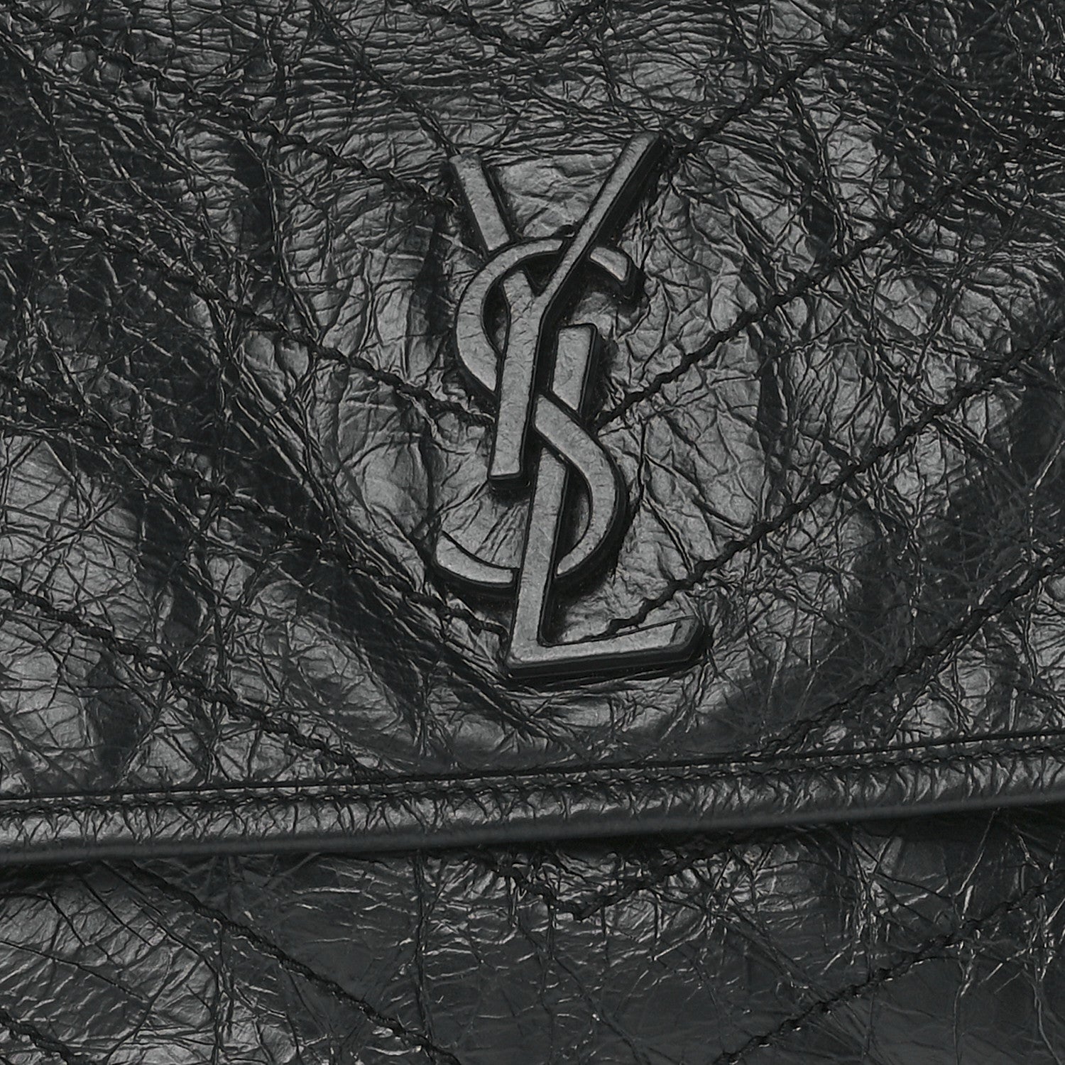 Saint Laurent Crinkled Calfskin Matelasse Monogram Medium Niki Chain Satchel Black 10 of 13