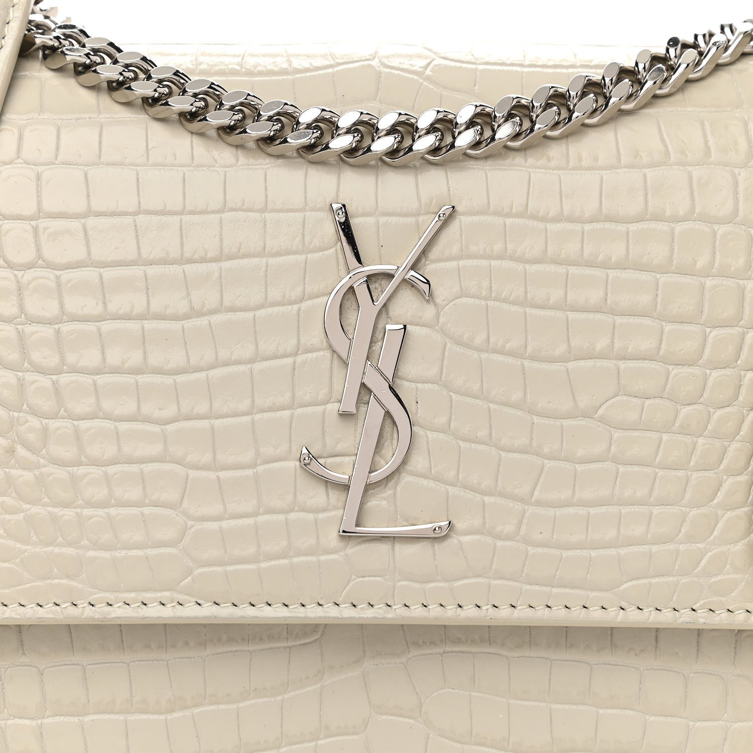 Saint Laurent Calfskin Crocodile Embossed Medium Monogram Sunset Blanc Vintage 10 of 10