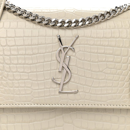 Saint Laurent Calfskin Crocodile Embossed Medium Monogram Sunset Blanc Vintage 10 of 10