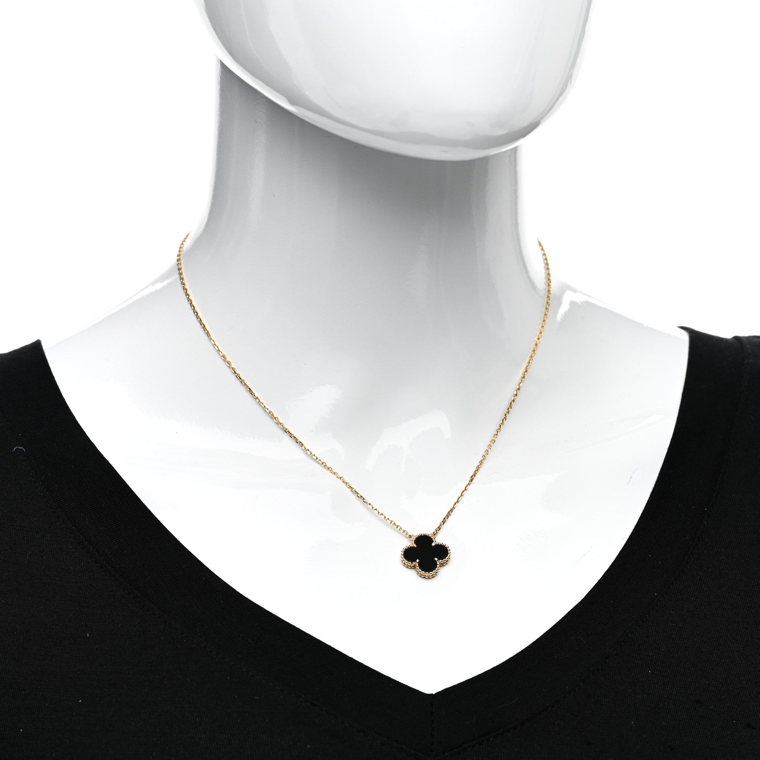 Van Cleef & Arpels 18K Yellow Gold Black Onyx Vintage Alhambra Pendant Necklace 2 of 5