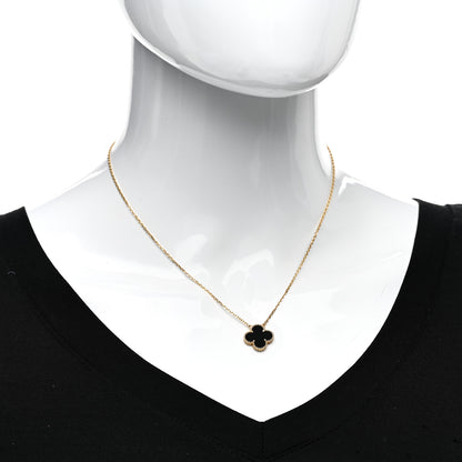 Van Cleef & Arpels 18K Yellow Gold Black Onyx Vintage Alhambra Pendant Necklace 2 of 5
