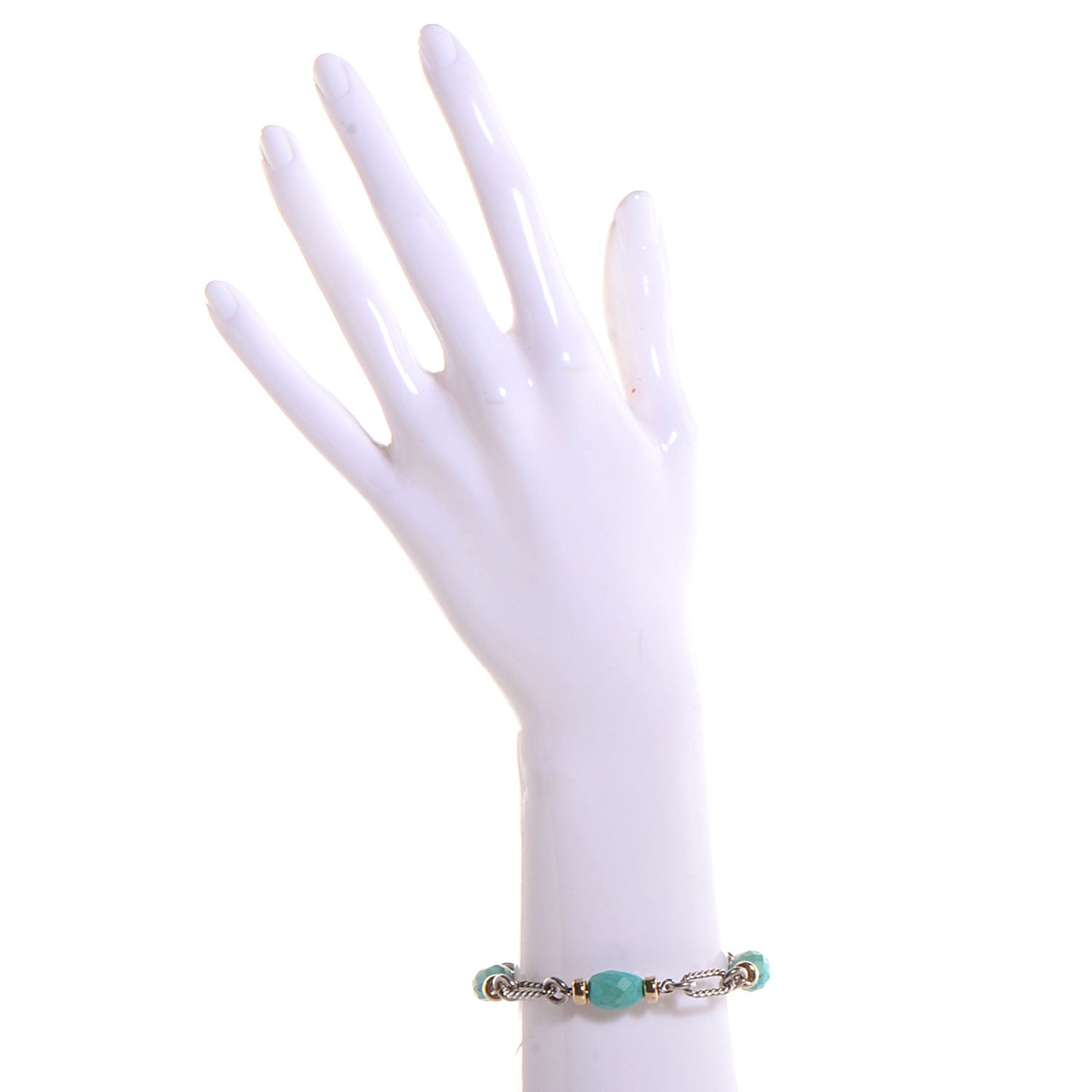 David Yurman Sterling Silver and 18k Gold Turquoise Figaro Bracelet 2 of 5