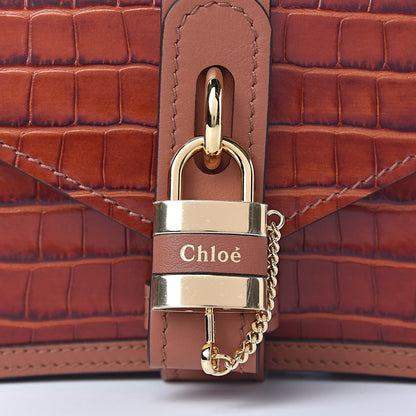 Chloe Calfskin Crocodile Embossed Aby Chain Shoulder Bag Chestnut Brown 10 of 10