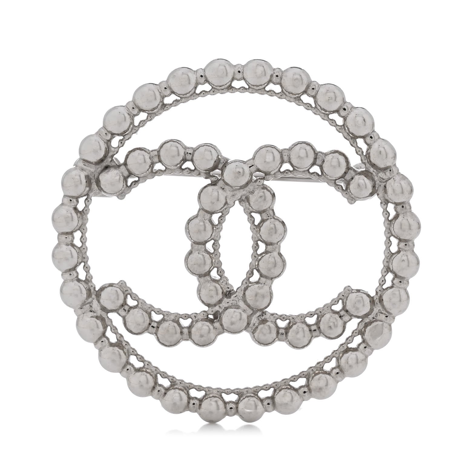 Chanel Metal Bead CC Round Brooch Silver 1 of 4