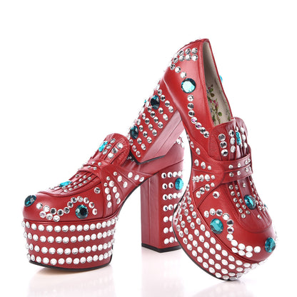 Gucci Malaga Kid Crystal Amilna Platform Loafers 39 Hibiscus Red 9 of 10