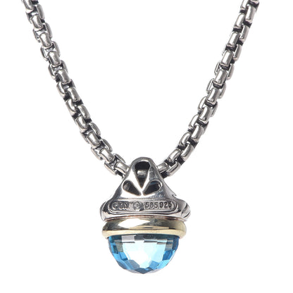 David Yurman Sterling Silver 14K Yellow Gold Blue Topaz 10mm Acorn Pendant Necklace 6 of 6