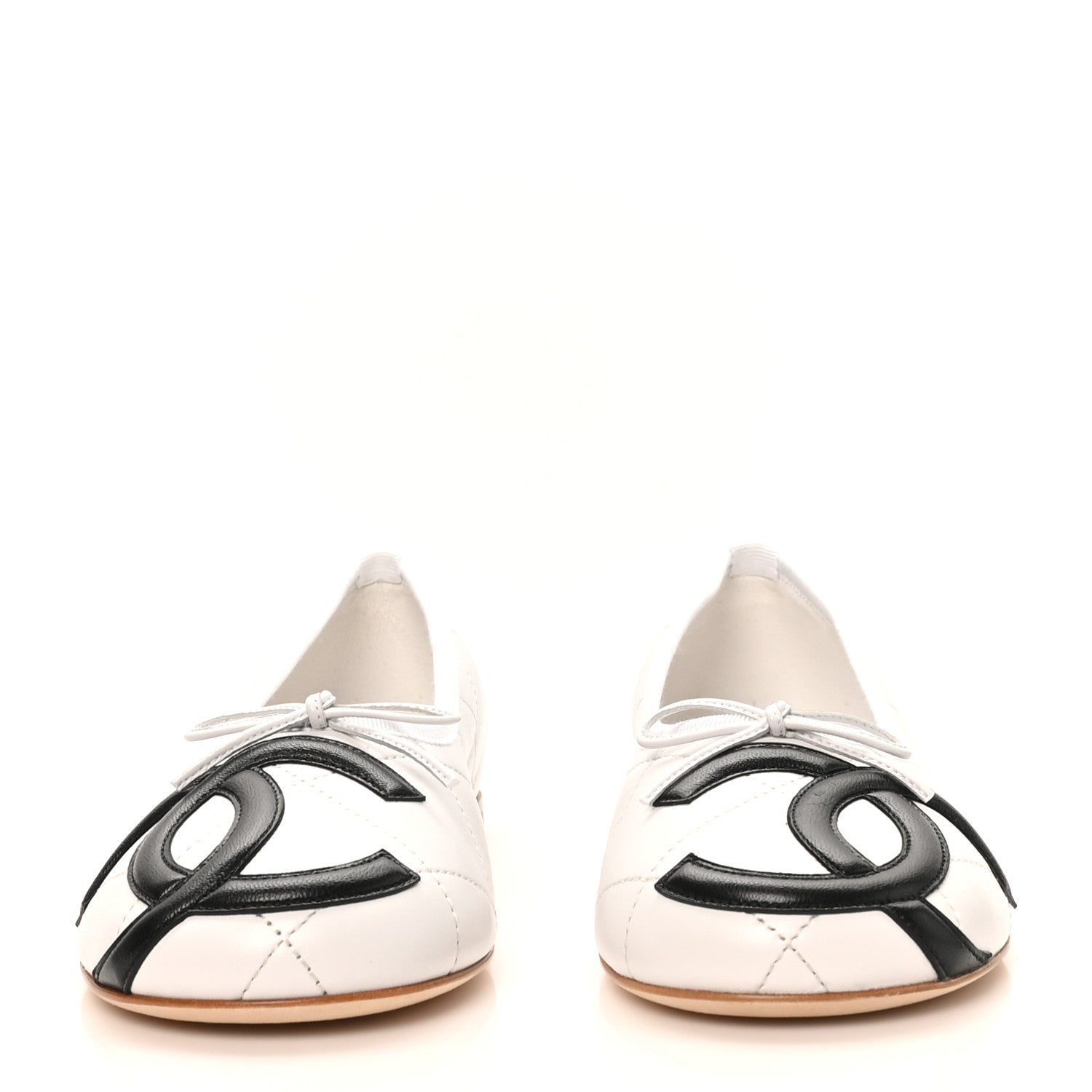 Chanel Lambskin Quilted CC Cambon Ballet Flats 37 White Black 3 of 10