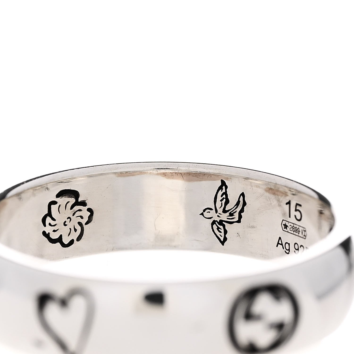 Gucci Sterling Silver Blind for Love Band Ring 55 7.25 7 of 7