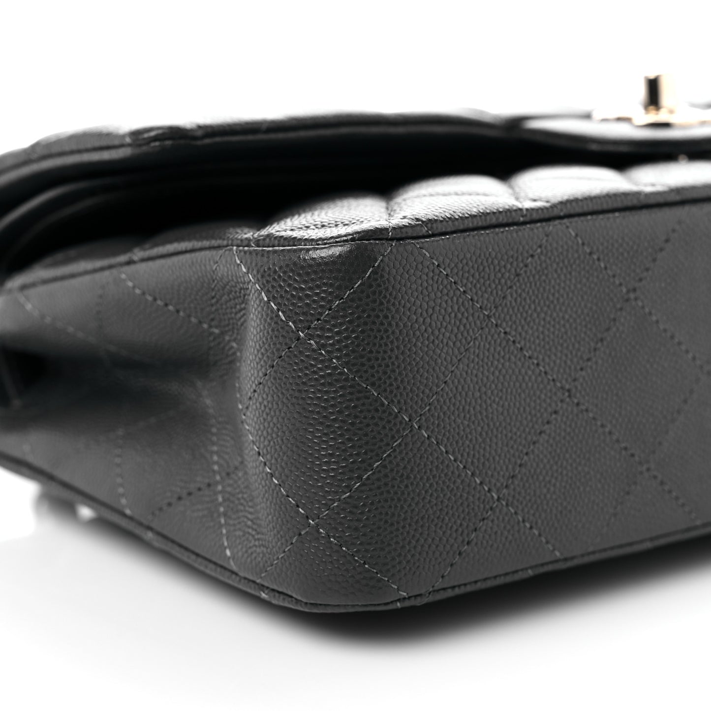 Caviar Quilted Medium Double Flap Dark Grey