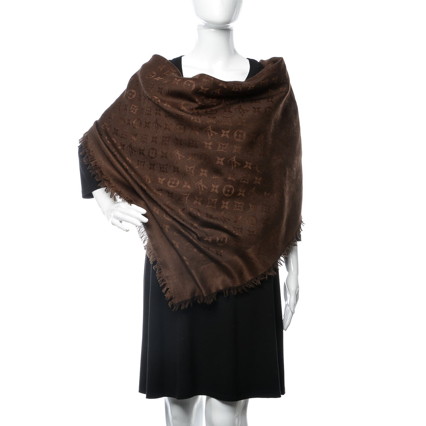 Silk Lurex Wool Monogram Shine Shawl Brown