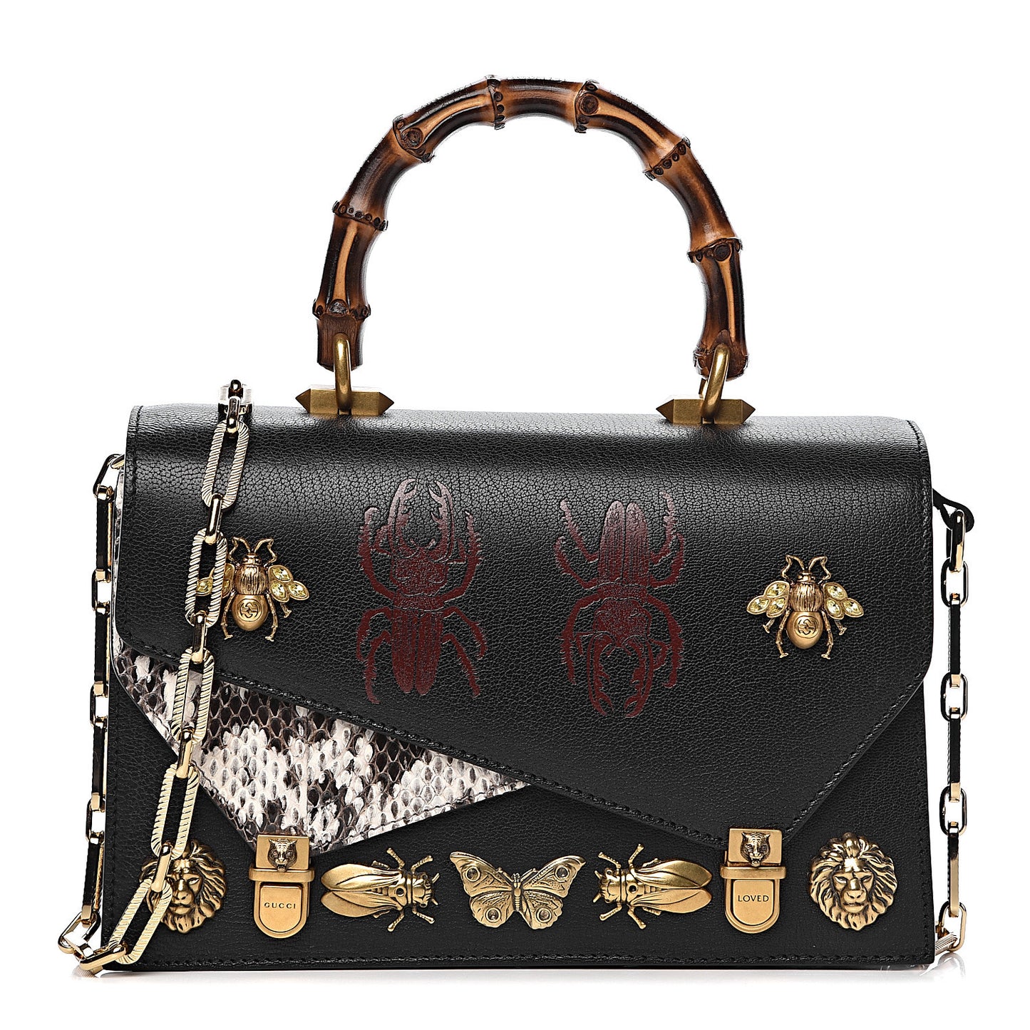 Calfskin Snakeskin Studded Small Ottilia Top Handle Bag Black