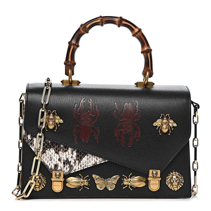 Gucci Calfskin Snakeskin Studded Small Ottilia Top Handle Bag Black 1 of 12