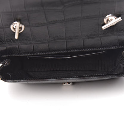Saint Laurent Calfskin Crocodile Embossed Baby Monogram Classic Chain Bag Black 5 of 10