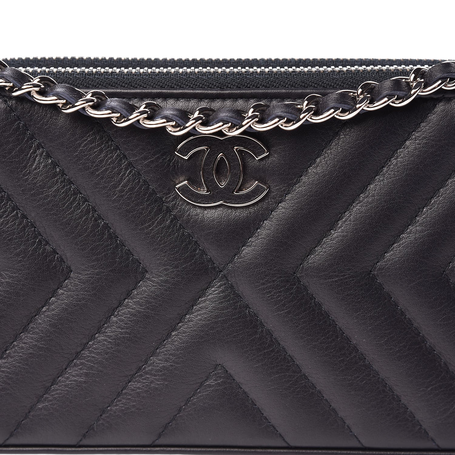Chanel Calfskin Chevron Quilted Tassel Clutch With Chain Navy 11 of 13