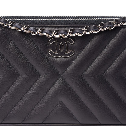 Chanel Calfskin Chevron Quilted Tassel Clutch With Chain Navy 11 of 13