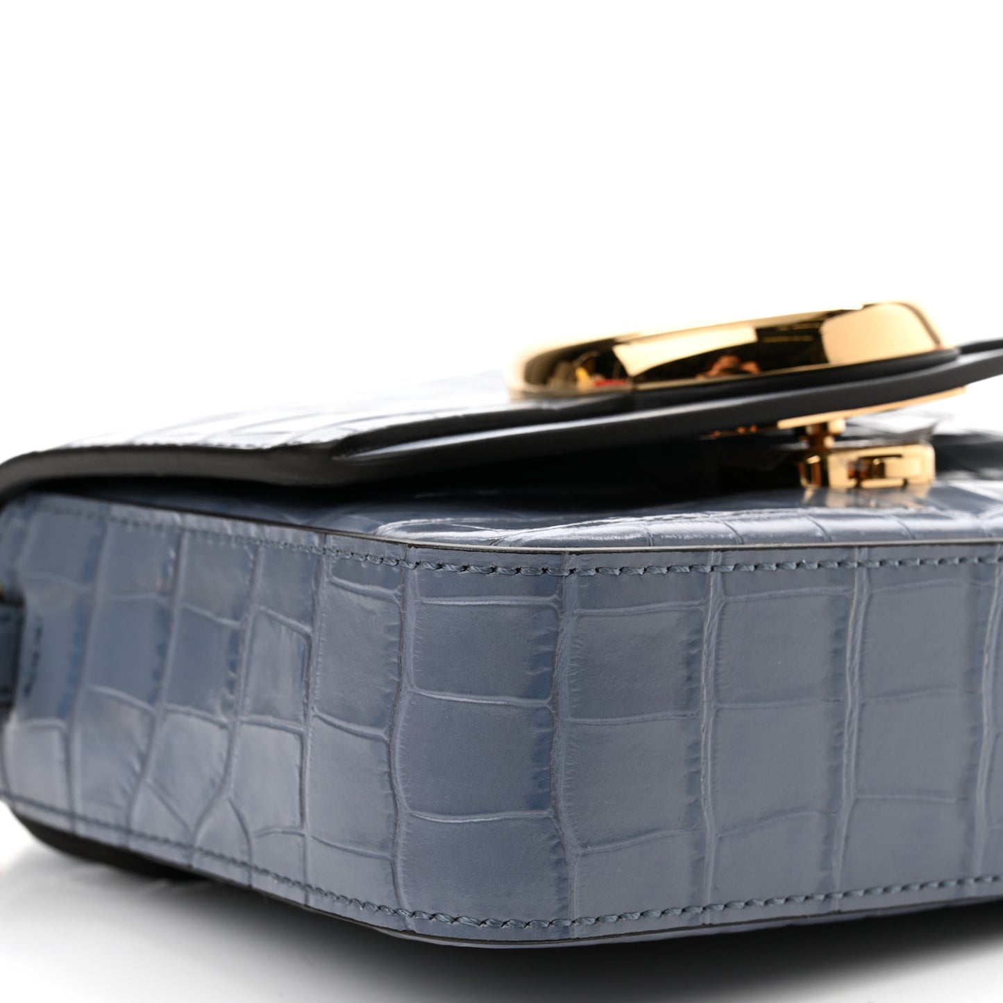 Calfskin Crocodile Embossed Mini C Double Carry Ash Blue