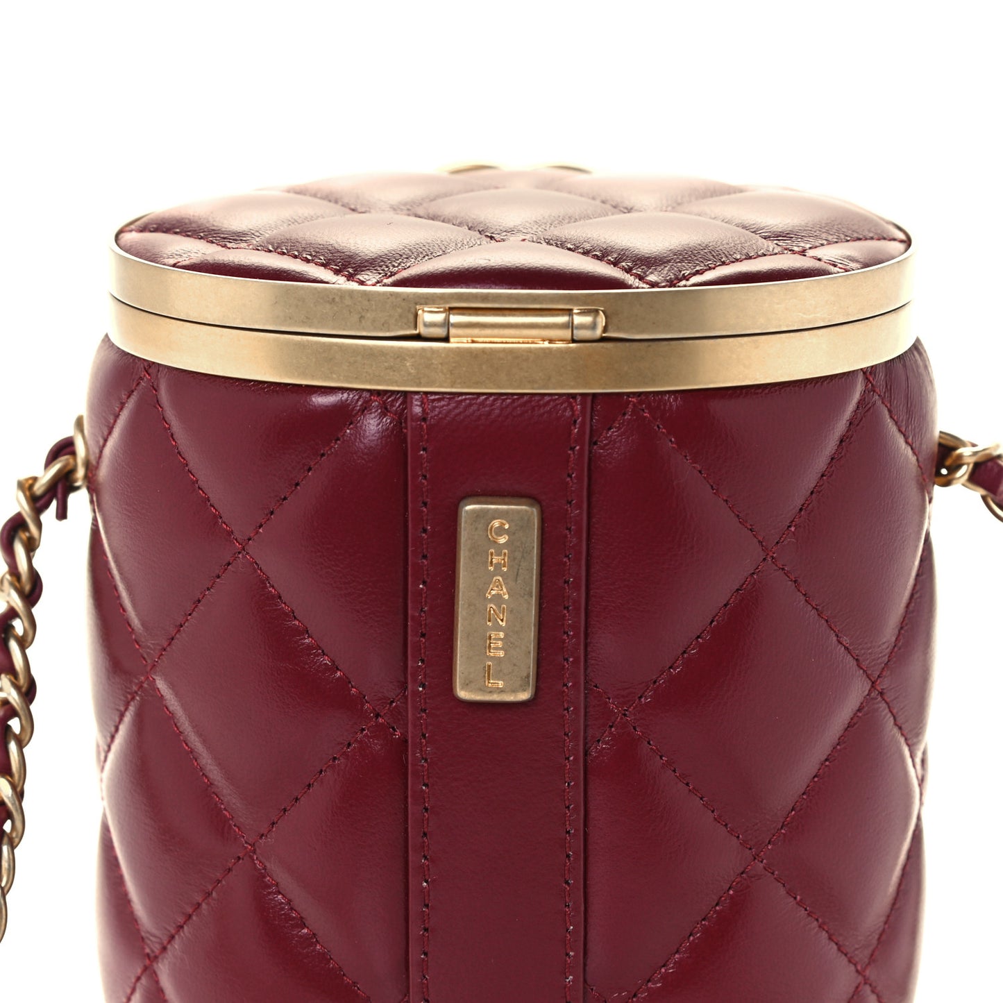 Lambskin Quilted Mini Crown Box Bag Burgundy