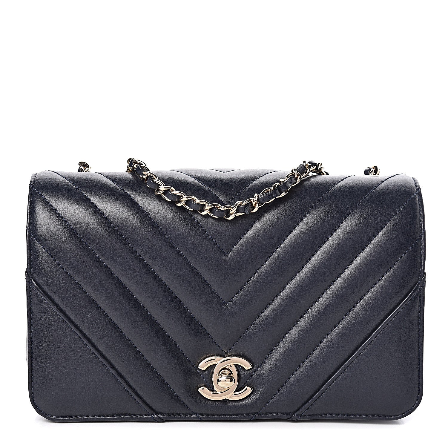Chanel Calfskin Chevron Quilted Mini Statement Flap Navy Blue 1 of 10