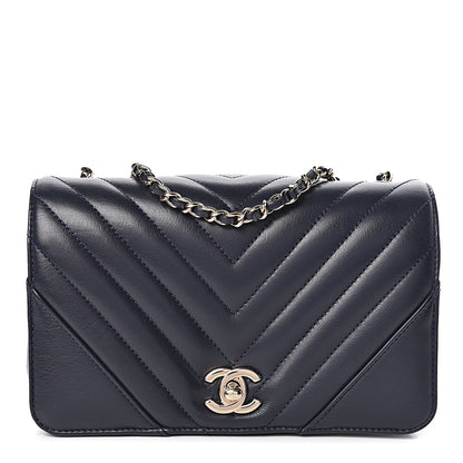 Chanel Calfskin Chevron Quilted Mini Statement Flap Navy Blue 1 of 10