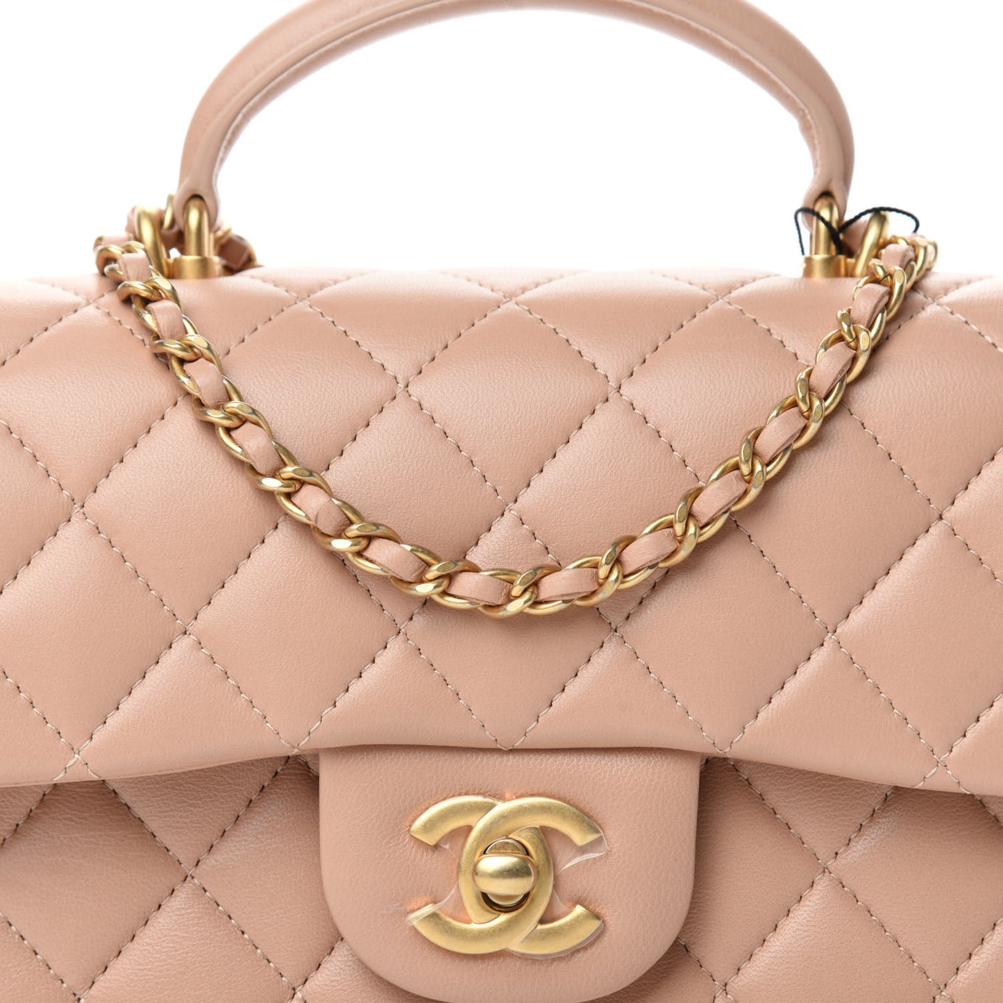 Lambskin Quilted Mini Top Handle Rectangular Flap Beige