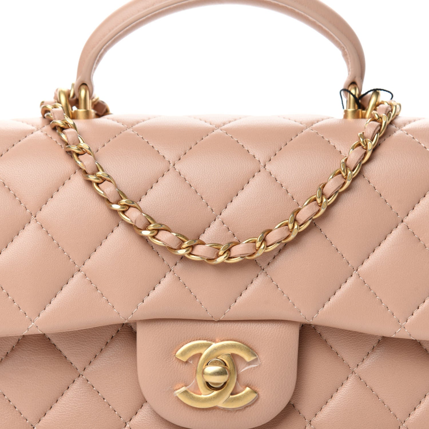 Chanel Lambskin Quilted Mini Top Handle Rectangular Flap Beige 10 of 11
