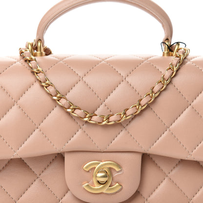 Chanel Lambskin Quilted Mini Top Handle Rectangular Flap Beige 10 of 11