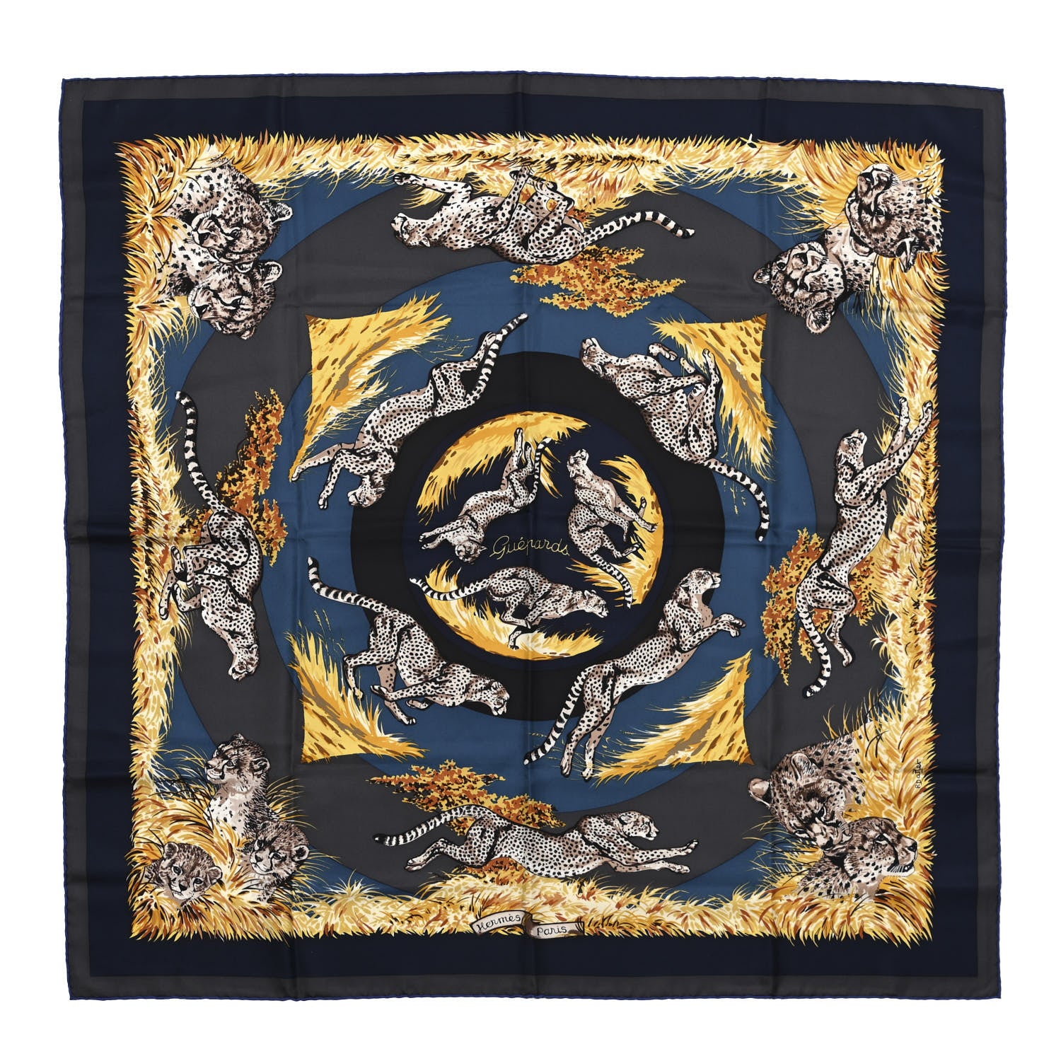 Hermes Silk Guepards Scarf 90 Anthracite Caban Taupe 1 of 6