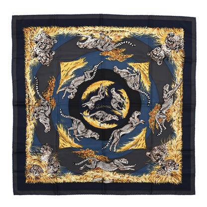 Hermes Silk Guepards Scarf 90 Anthracite Caban Taupe 1 of 6