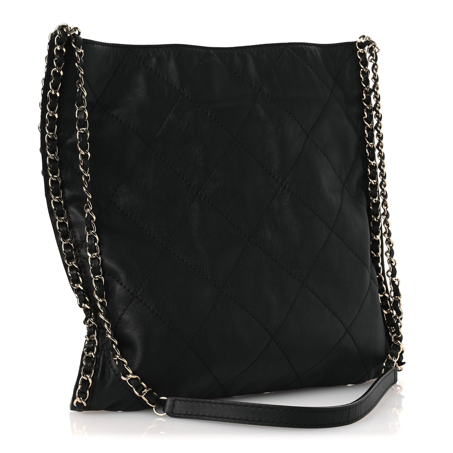 Calfskin Quilted Chain Flat Tote Black