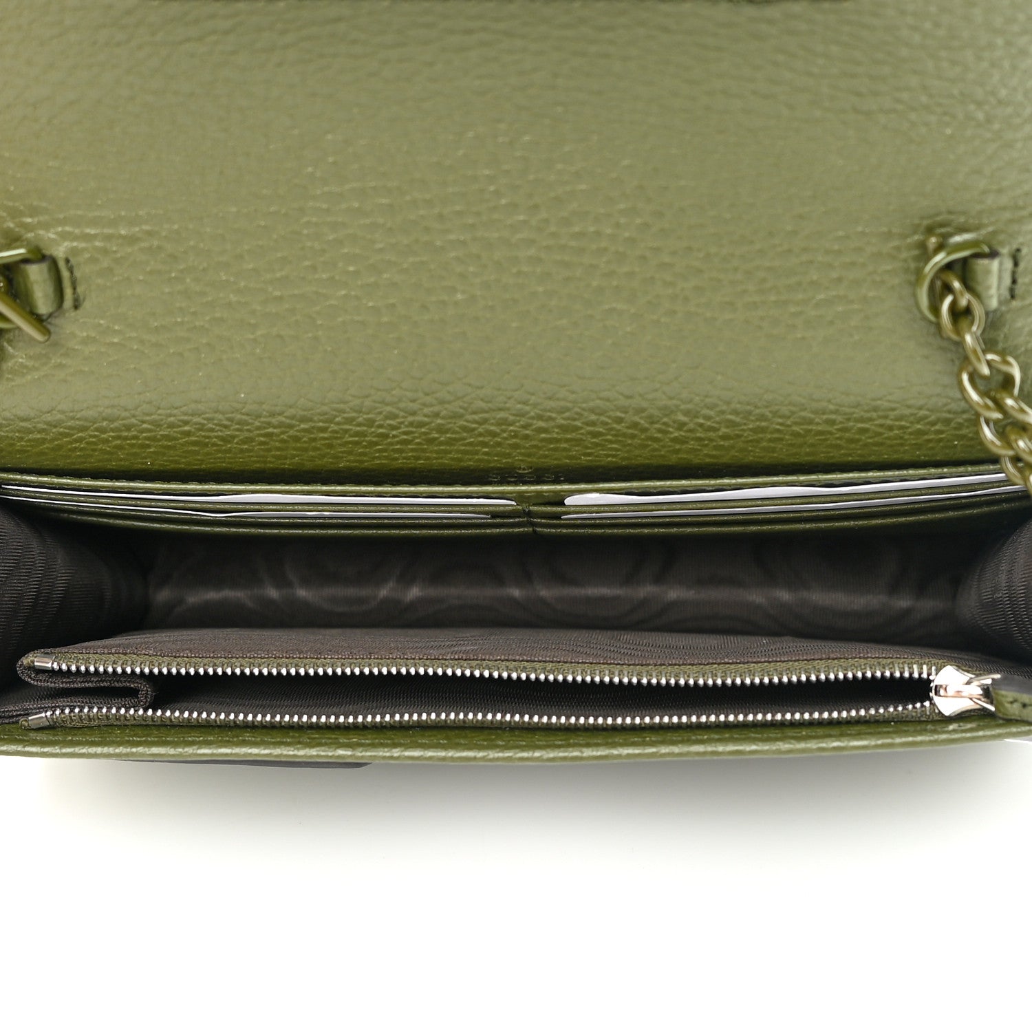 Gucci Dollar Calfskin Enamel Monochrome Mini GG Marmont Chain Wallet Military Wood 5 of 11