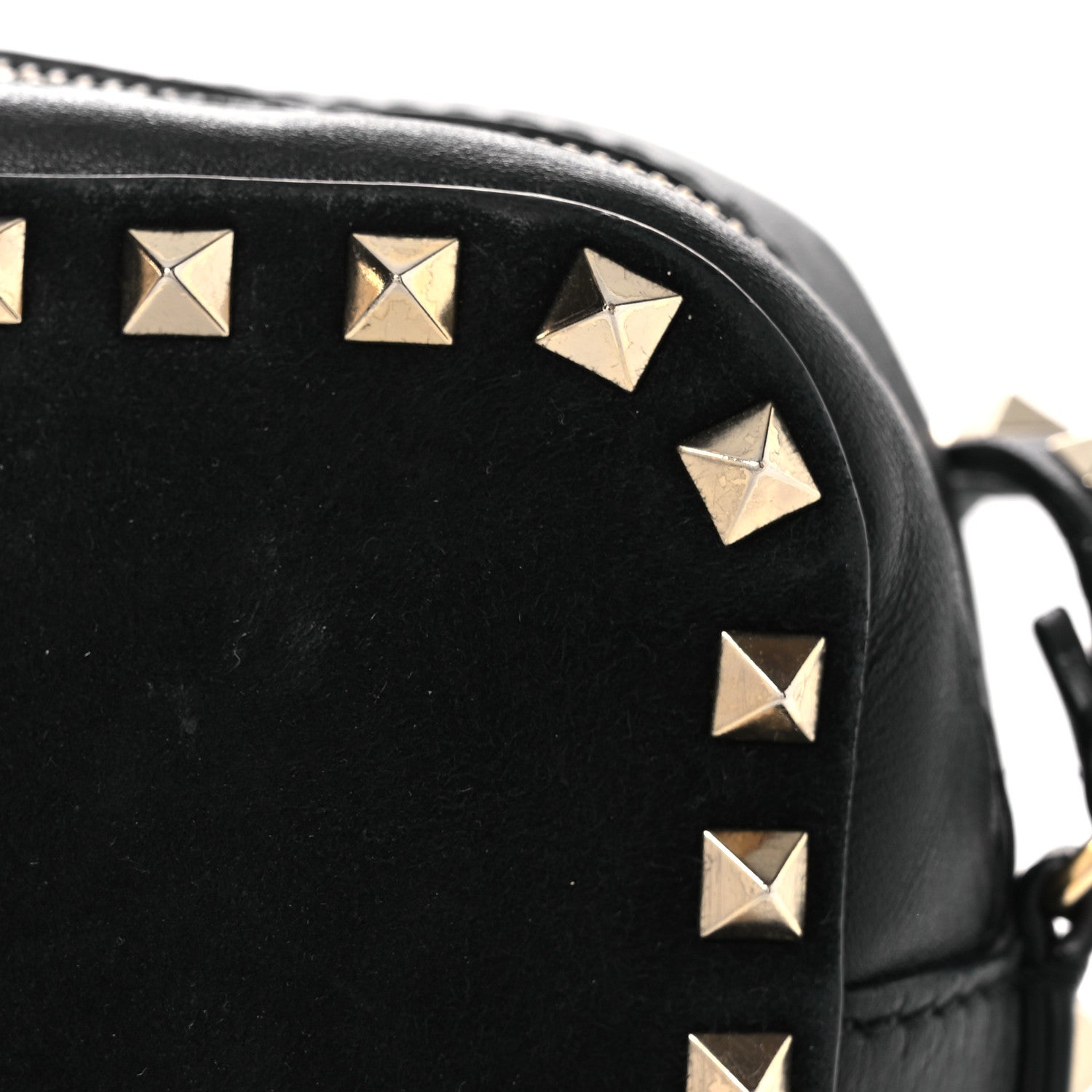Valentino Garavani Calfskin Suede Rockstud Camera Crossbody Bag Black 11 of 15
