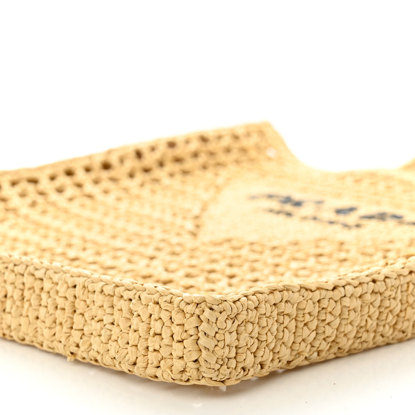 Yarn Raffia Effect Crochet Logo Embroidered Tote Bag Naturale