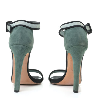 Gucci Suede Dempsey Contrast Ankle Strap Sandals 40 Green Black 5 of 16