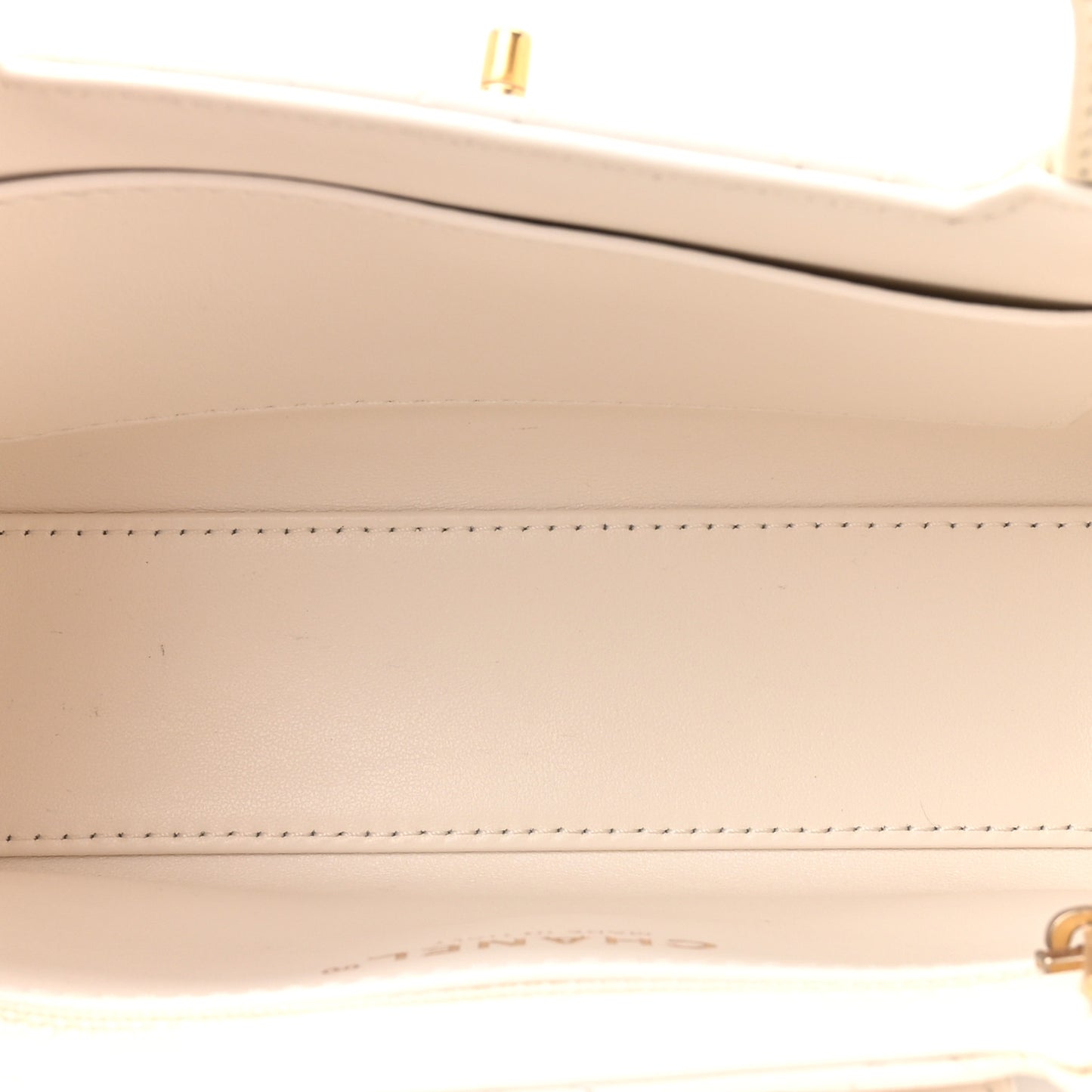 Shiny Aged Calfskin Quilted Nano Kelly Shopper White