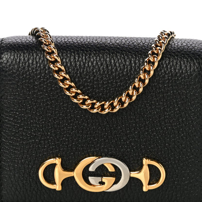 Gucci Grainy Calfskin Zumi Chain Card Case Wallet Black 7 of 10