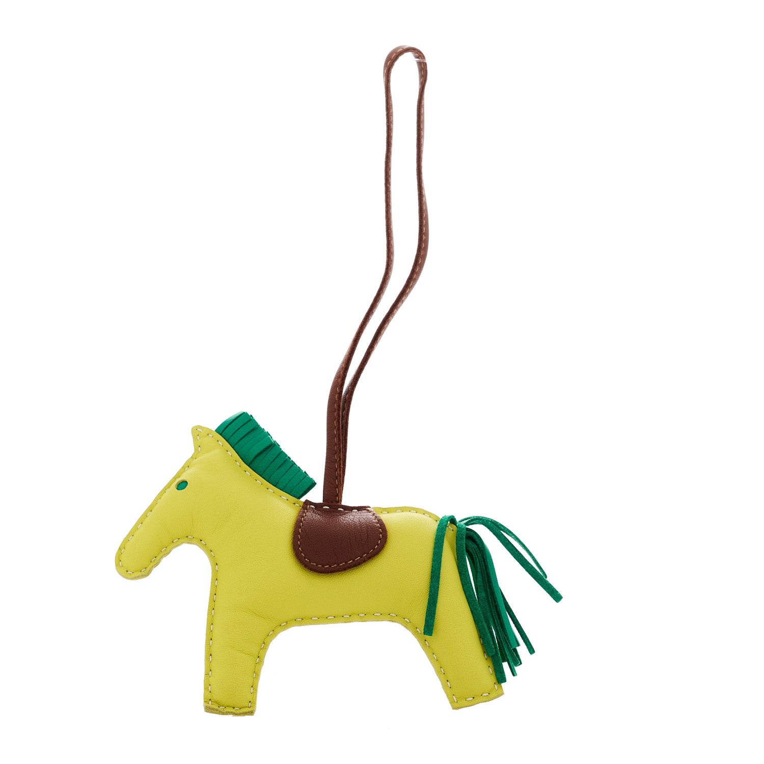 Hermes Milo Lambskin Grigri Rodeo Horse Bag Charm MM Lime Menthe Fauve 1 of 4