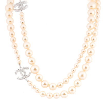 Chanel Graduated Pearl CC Long Necklace Silver 1 of 3