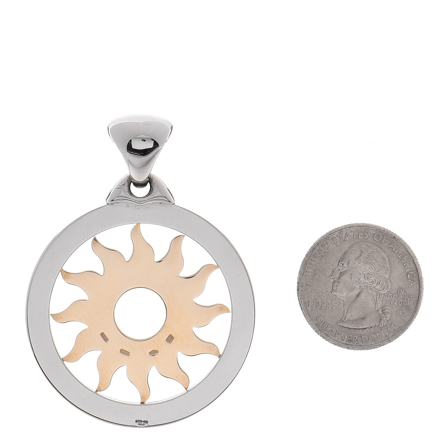 Bulgari Stainless Steel 18K Yellow Gold Large Tondo Sun Pendant 2 of 3