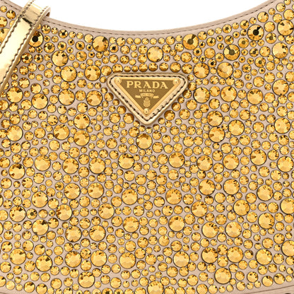 Prada Satin Crystal Cleo Adjustable Strap Shoulder Bag Platino 8 of 11