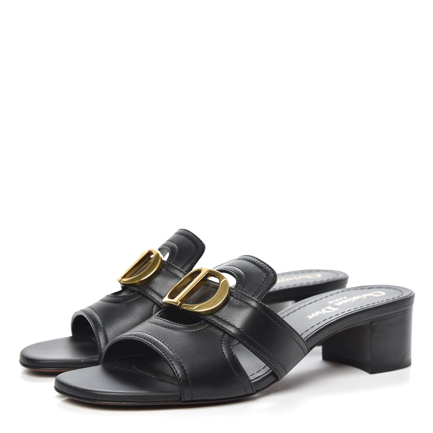 Christian Dior Calfskin 30 Montaigne Mid-Heel Slide Sandals 37 Black 3 of 8